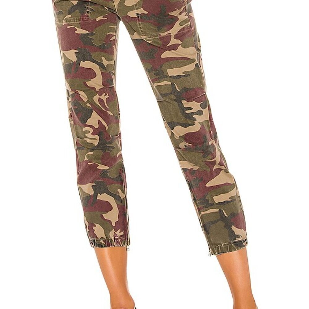Pam & Gela Burgundy Camo Cargo Elastic Hem Cropped Pants Women's Size 26 - Picture 10 of 10
